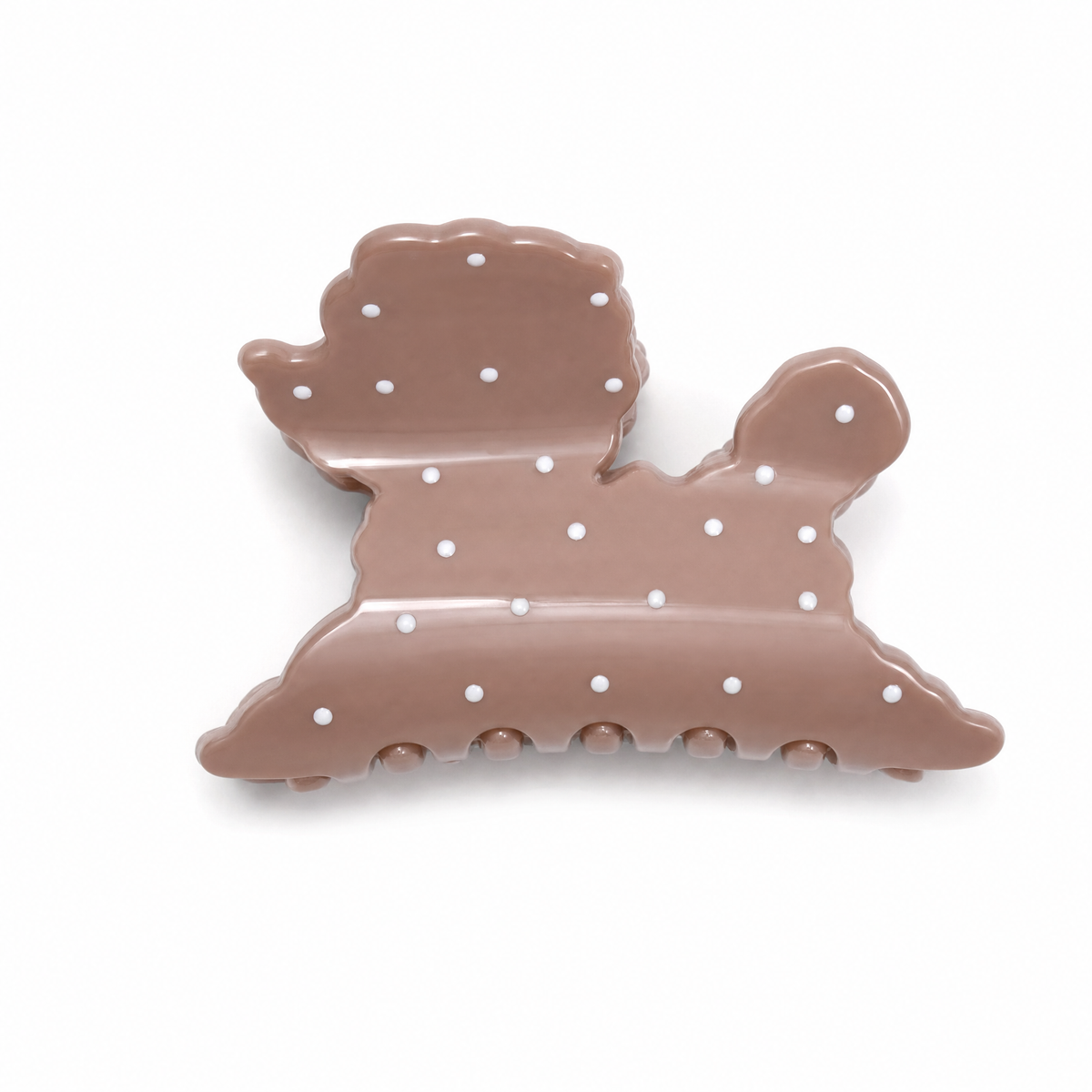 Dusty rose pink puppy-shaped polka dot hair claw clip