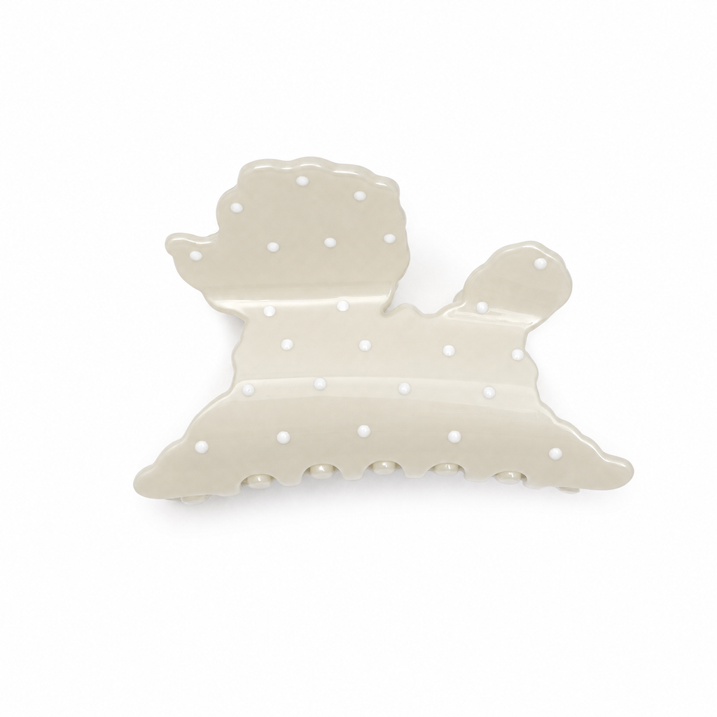 Ivory cream puppy-shaped polka dot hair claw clip