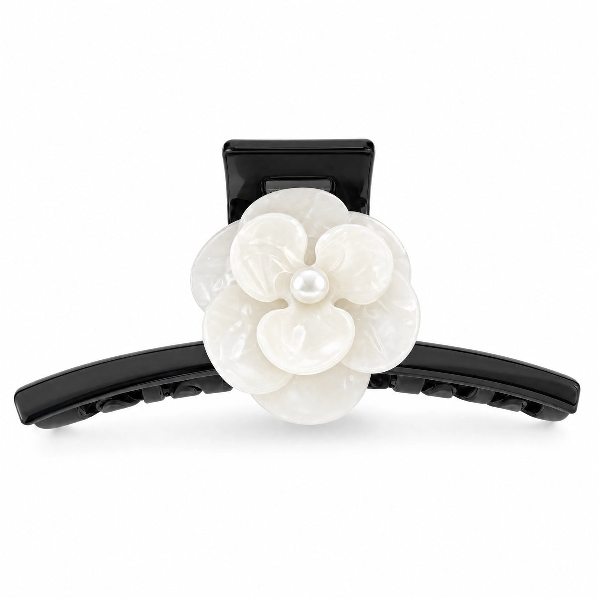 White Camellia Pearl Marble Big Claw Clip
