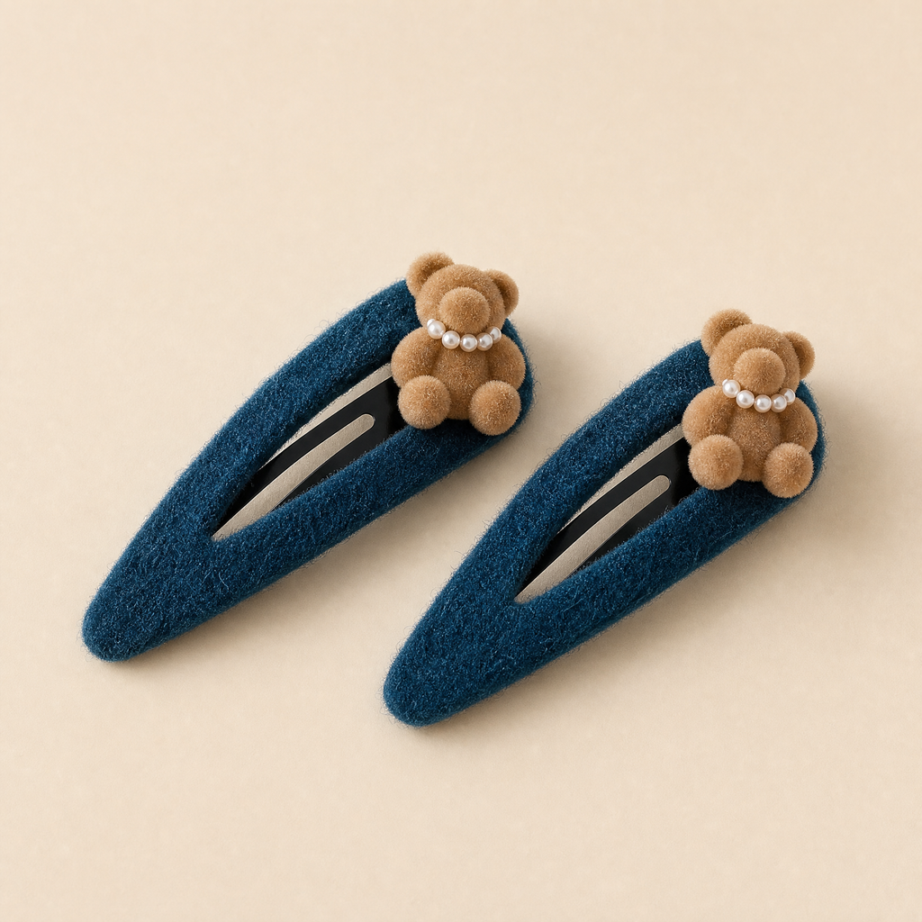 Velvet Bear Hair Clip Trio Set