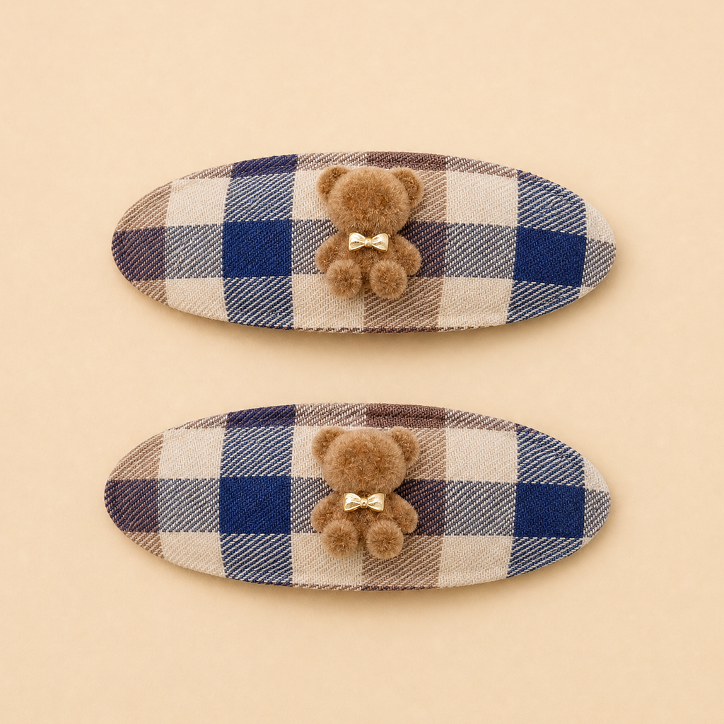 Tweed Bear Clip Set