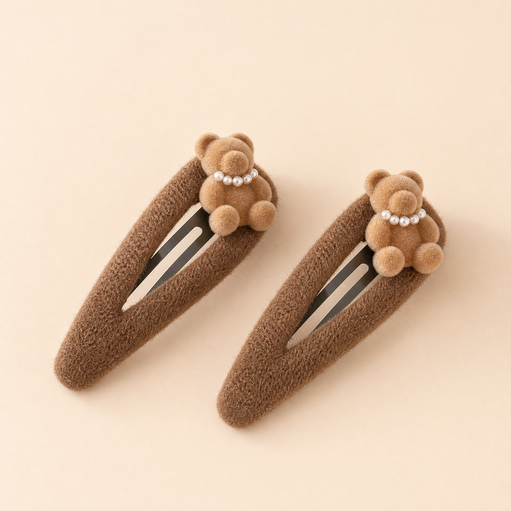 Velvet Bear Hair Clip Trio Set