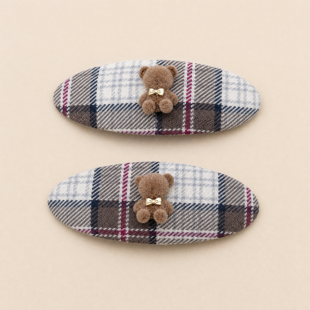 Tweed Bear Clip Set