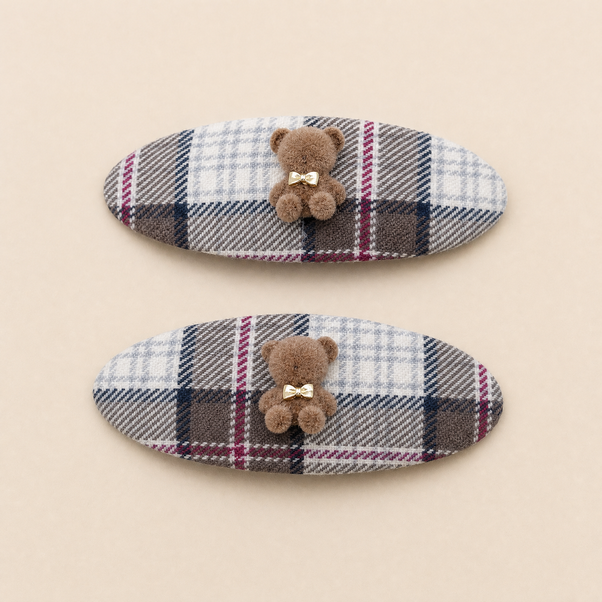 Tweed Bear Clip Set