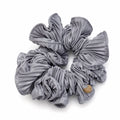 Dove grey satin scrunchie with smooth high-shine fabric