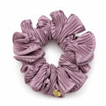 Rich plum satin scrunchie with a lustrous sheen and gentle elastic band