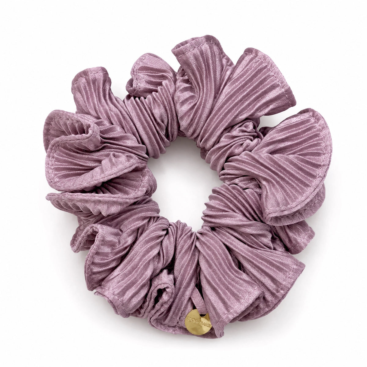 Rich plum satin scrunchie with a lustrous sheen and gentle elastic band