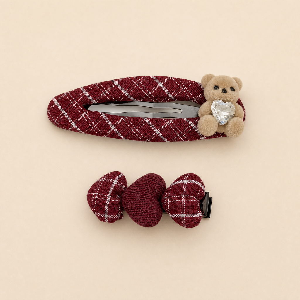 Tweed Bear Clip Set