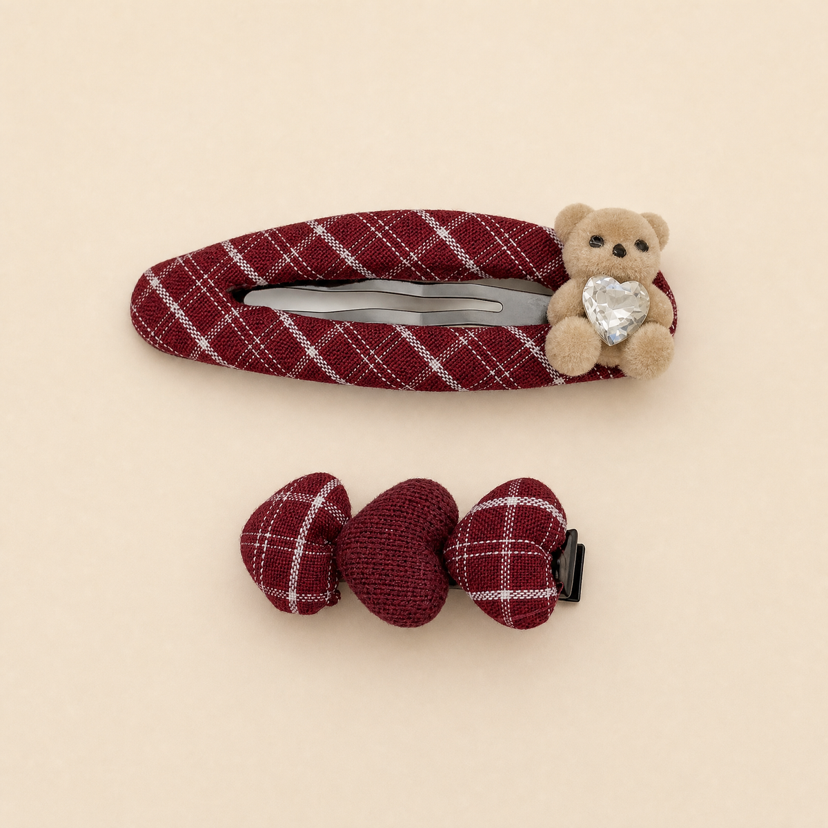 Tweed Bear Clip Set