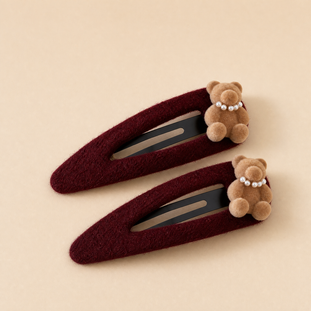 Velvet Bear Hair Clip Trio Set