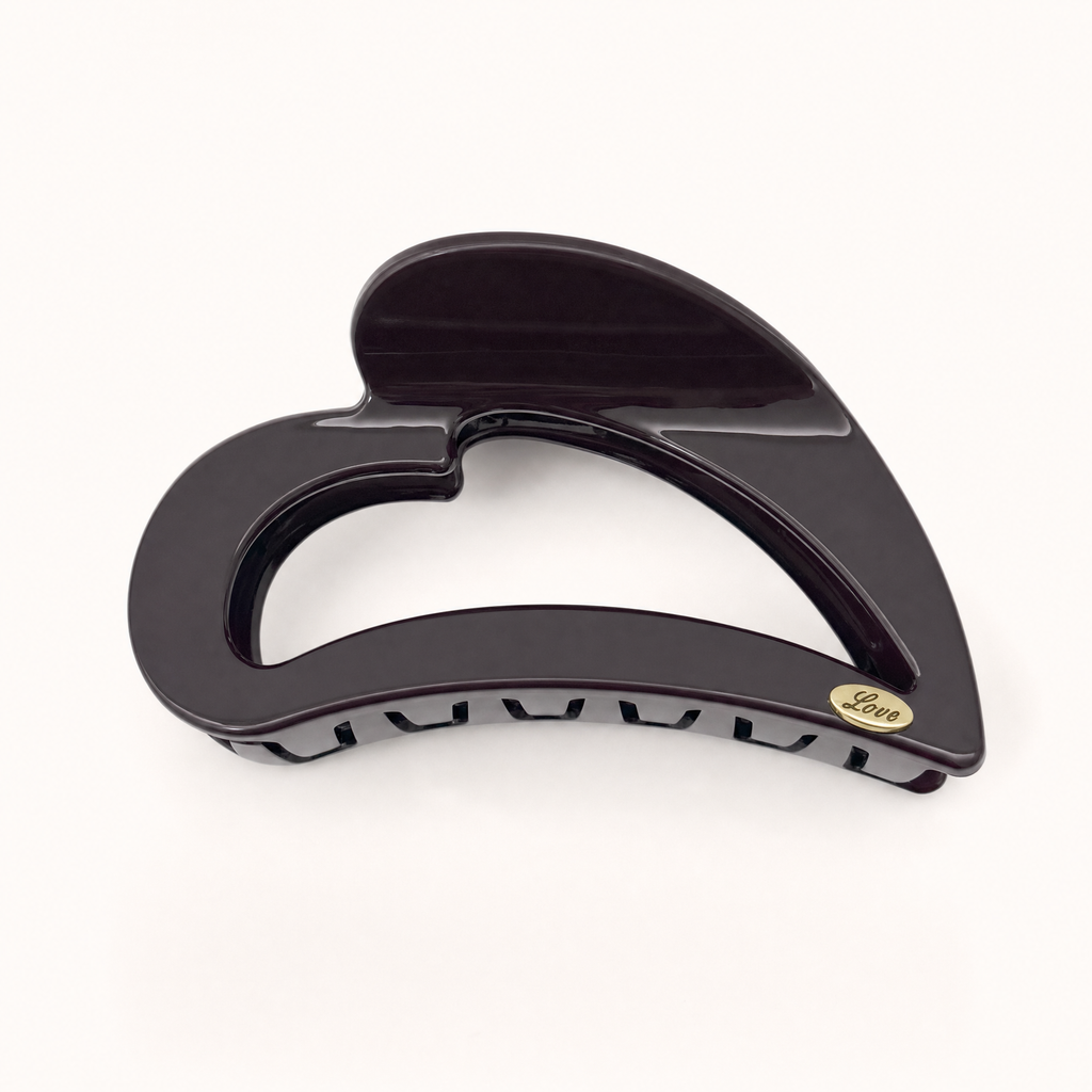 Rich chocolate brown heart claw clip made from durable high-shine acrylic