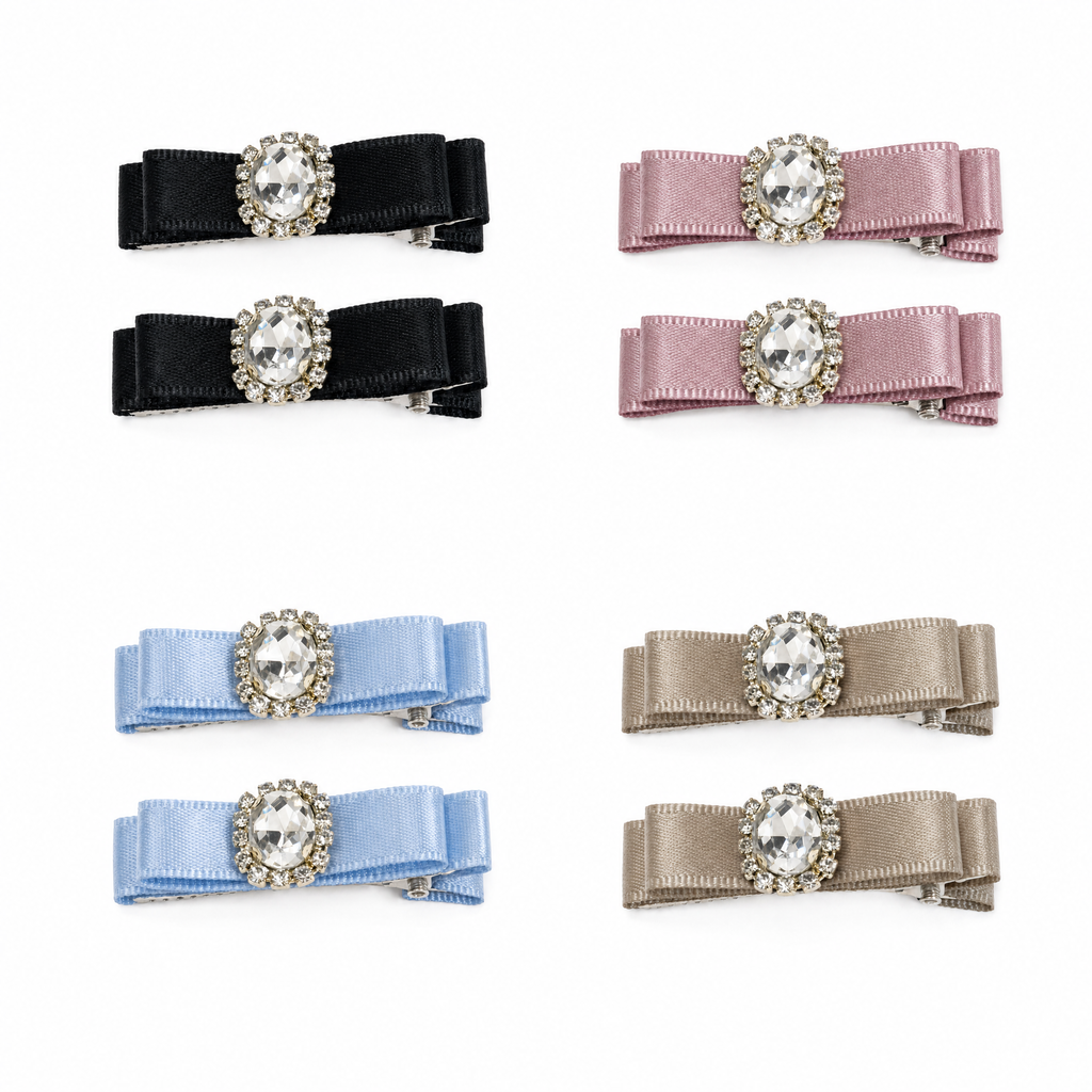 Parisian Crystal Bow Hair Clips Set (4-Pairs)