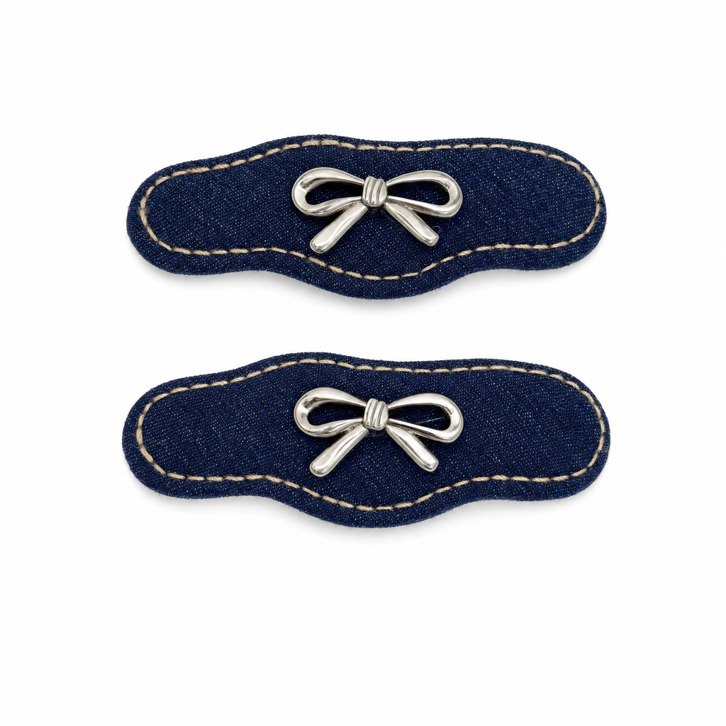Dark Wash Denim Charm Hair Clip Set (3-Pairs)
