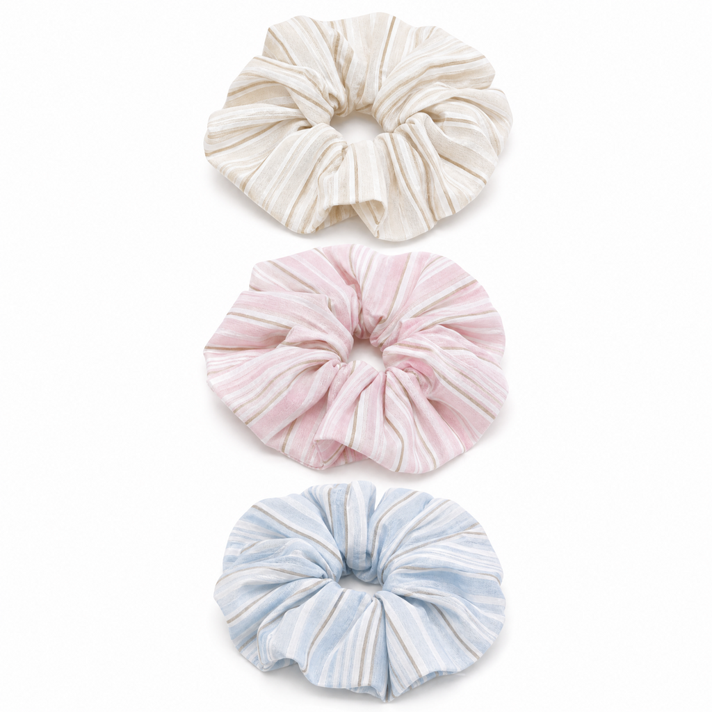 Cotton Striped Scrunchie Trio Set