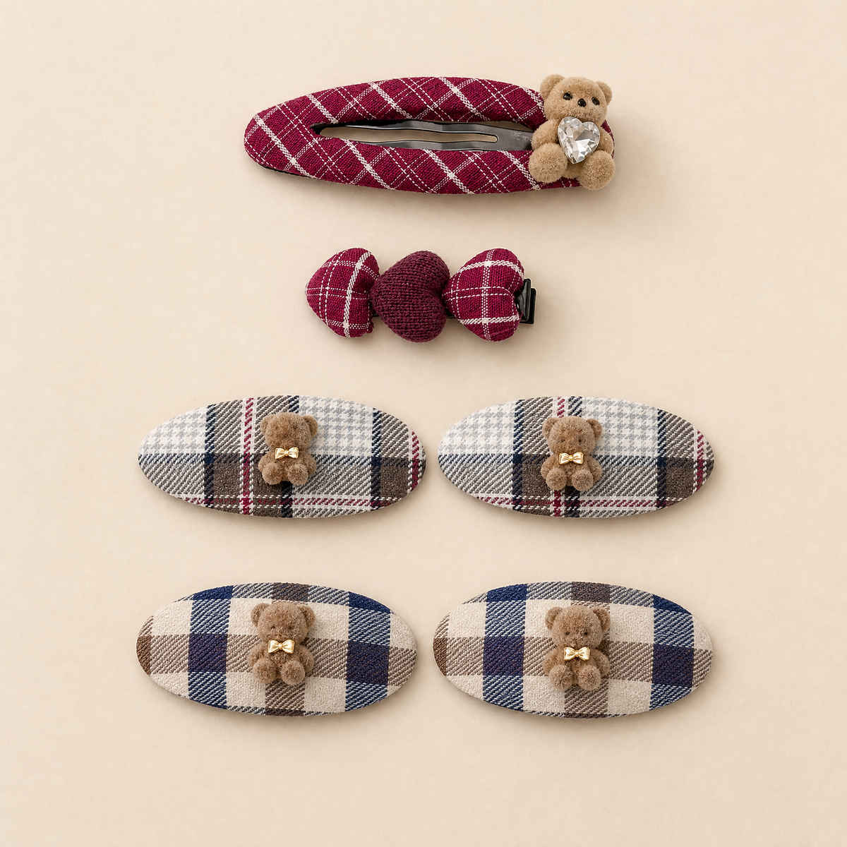 Tweed Bear Clip Set