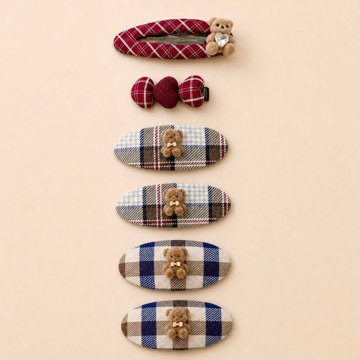 Tweed Bear Clip Set