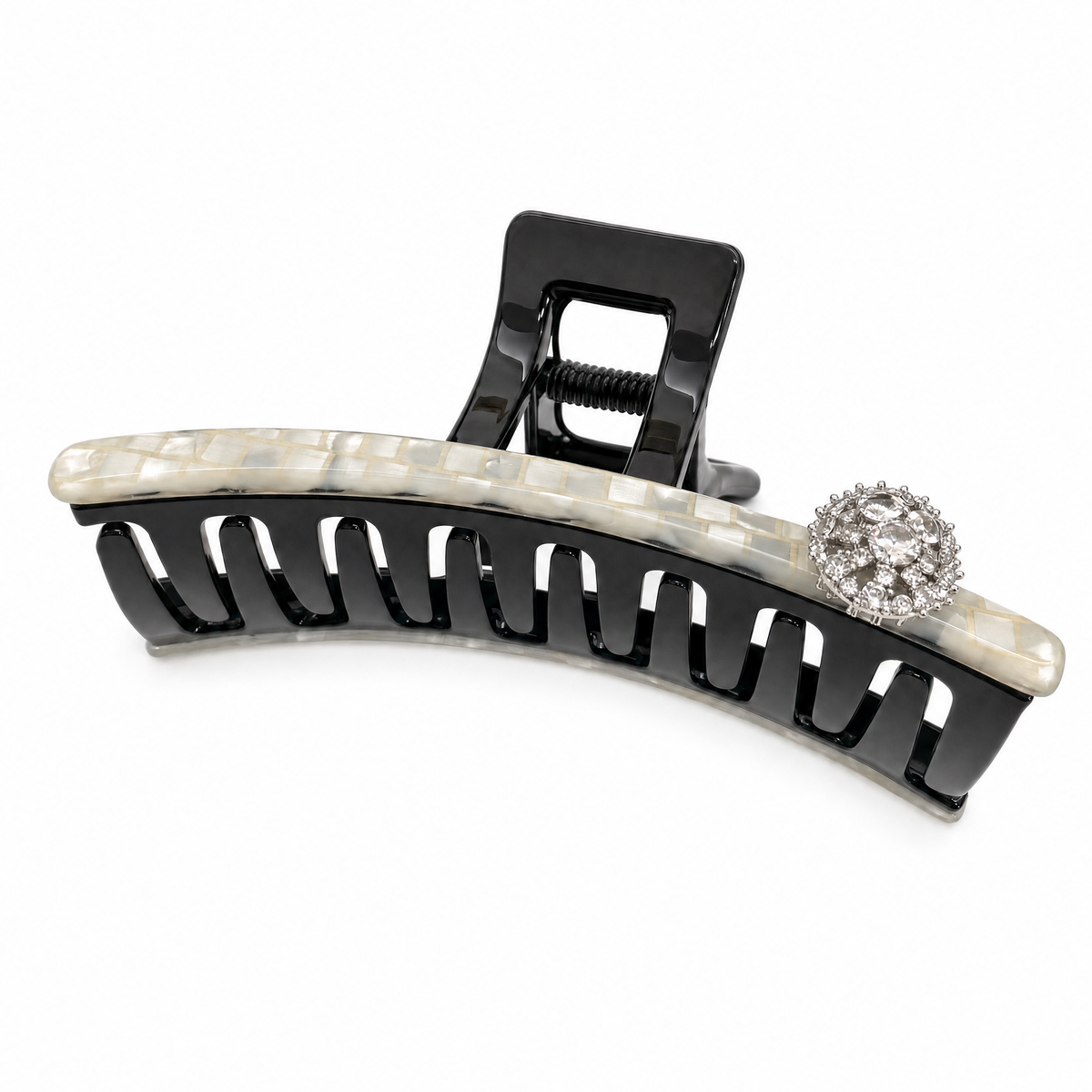 White Rhinestone Marble Big Claw Clip
